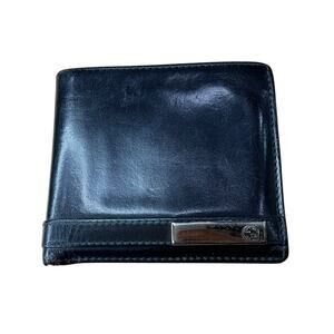 926. Gucci GG Metal Emblem Band Men's Black Leather Bifold Wallet